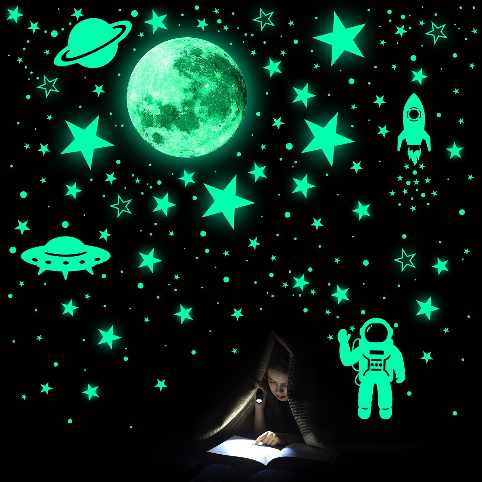 1078 PCS Glow in The Dark Stars for Ceiling Planets Galaxy Space Nursery Wall…