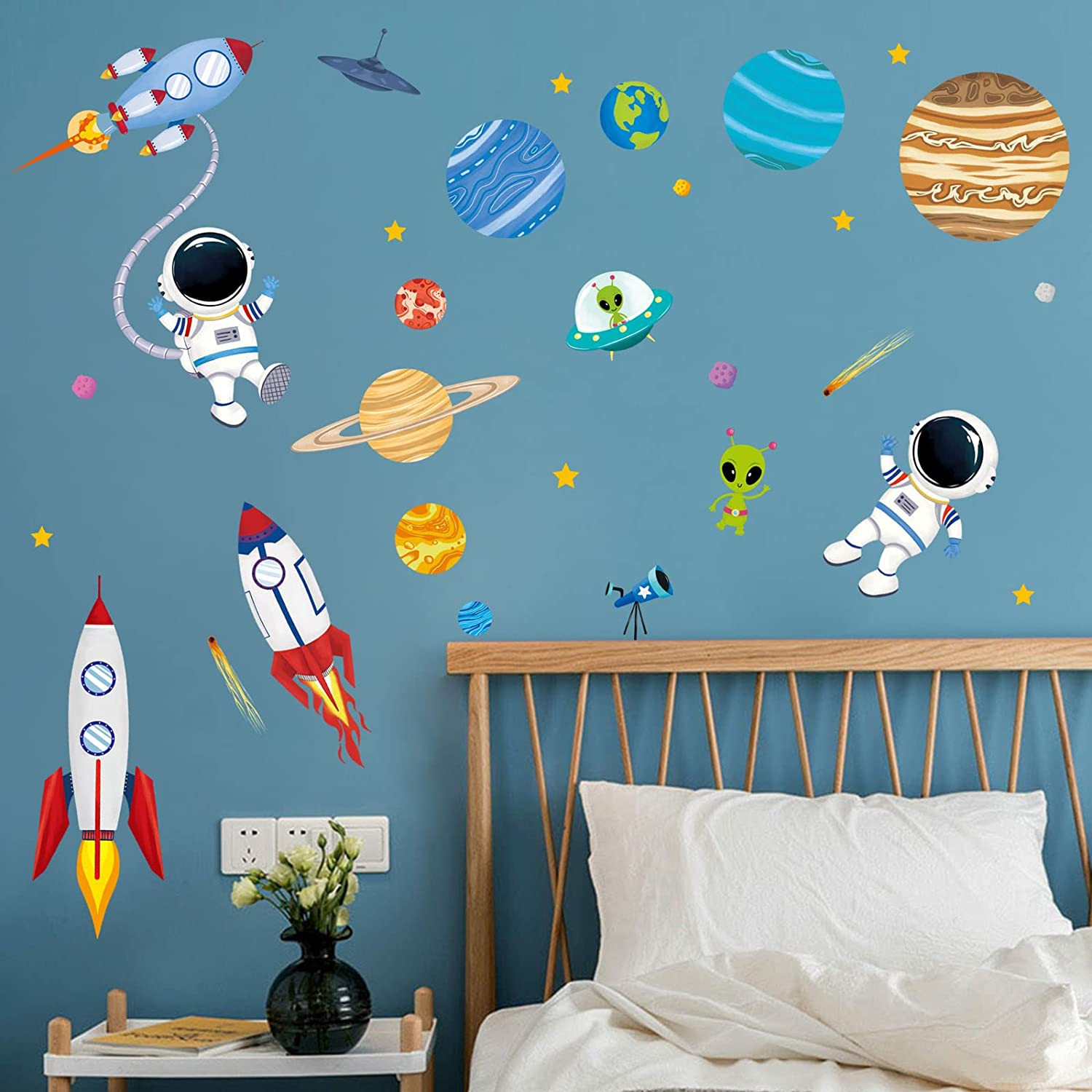 Outer Space Wall Decals Rocket Planets Astronaut Wall Stickers Baby Nursery Boys