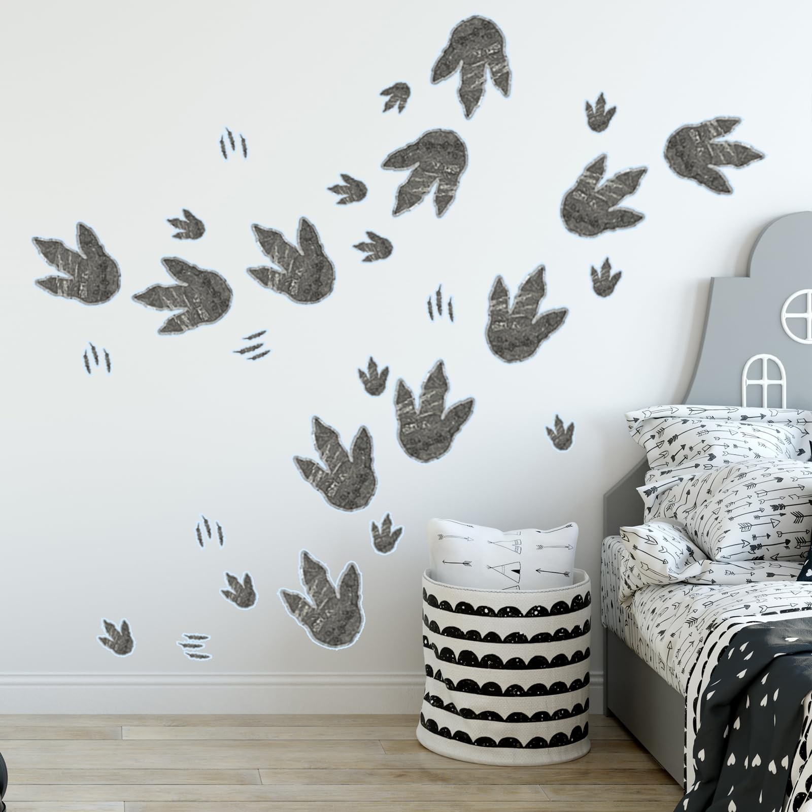 Glow in The Dark Dinosaur Footprint Wall Stickers, 2 Sheets Fossil Pattern De…