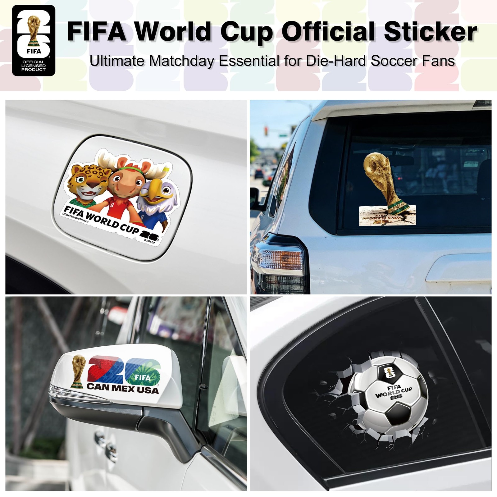 FIFA World Cup 26 Car Stickers, 6 PCS Vinyl Waterproof Decals