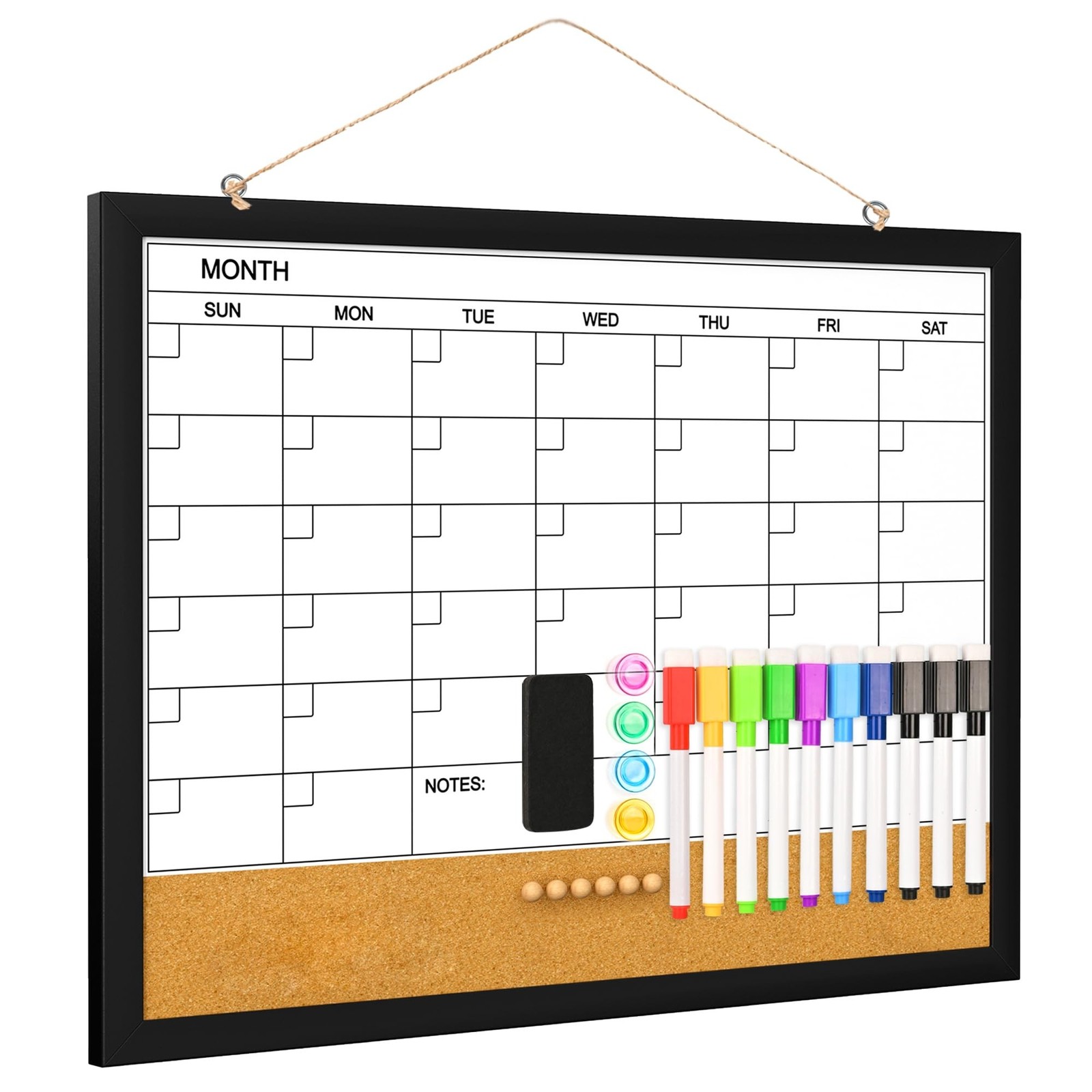 Monthly Whiteboard Calendar with Cork for Wall, 17" x 13" Double-Sided Dry Er…