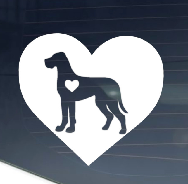 Great Dane Dog Heart CNC cut Decal Vinyl Sticker -Pic from multiple colors! O651