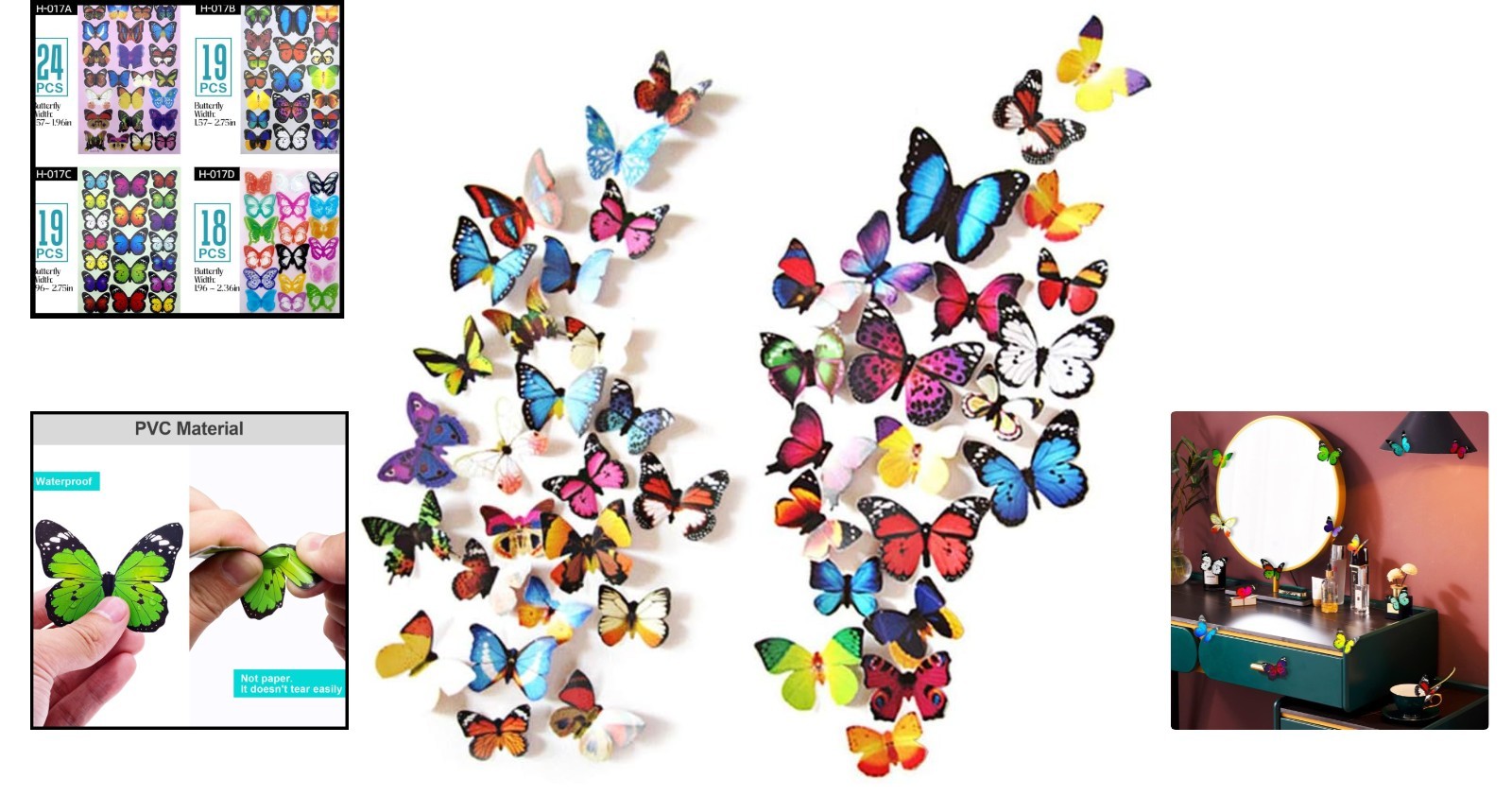 Bright and Realistic 80 pcs Butterfly Mural Stickers – Perfect for Celebrations