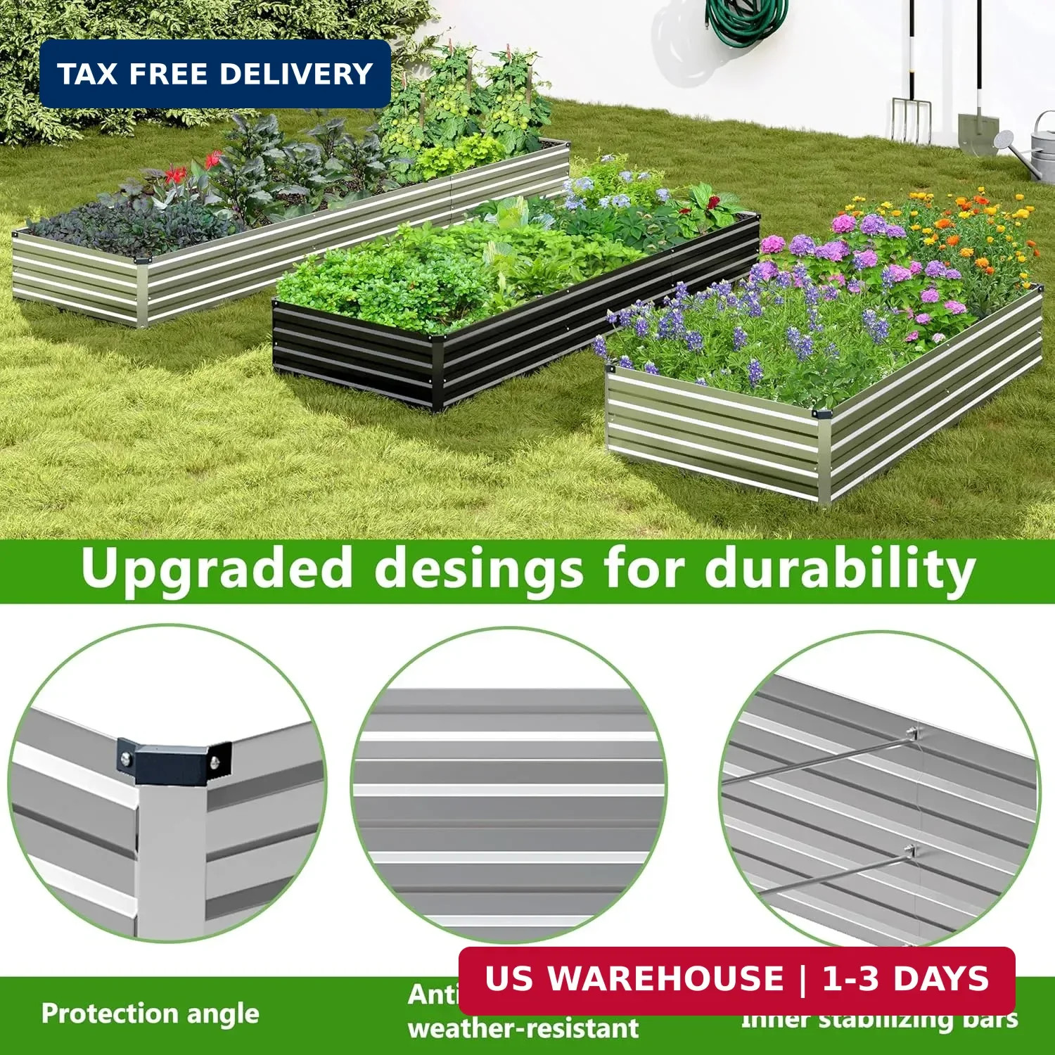 2PCS 7x3x1ft Galvanized Raised Garden Bed,Outdoor Planter Box Metal Patio Kit Pl