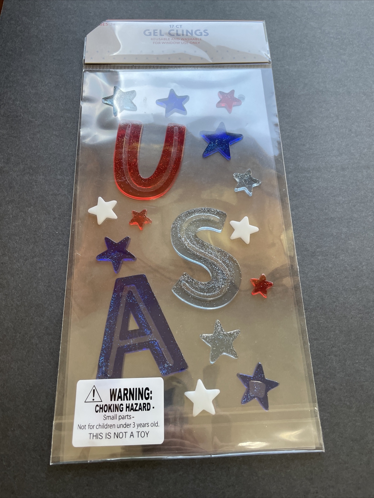 NEW USA Stars 4th of July Independence Day Gel Window Decor Clings 17 ct Glitter