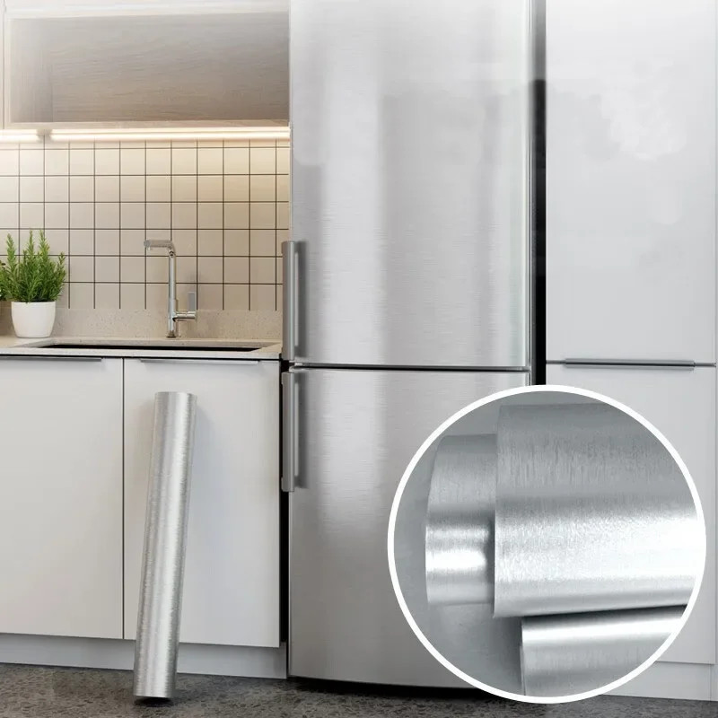 40CM Brushed Silver Wallpaper Stainless Steel Adhesive Kitchen Wall Film