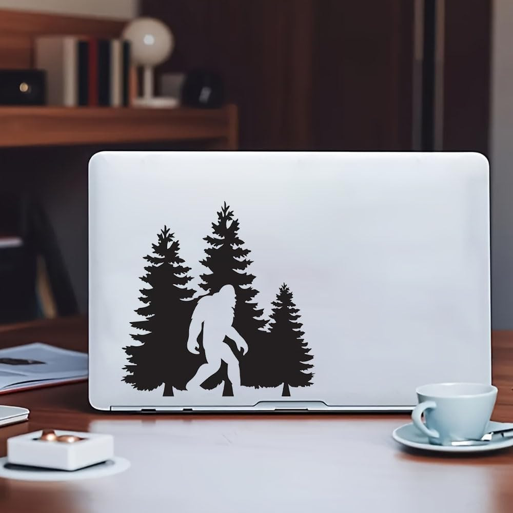 2 PCS Bigfoot Forest Scene Waterproof Vinyl Decai Black Silhouette Stickers for