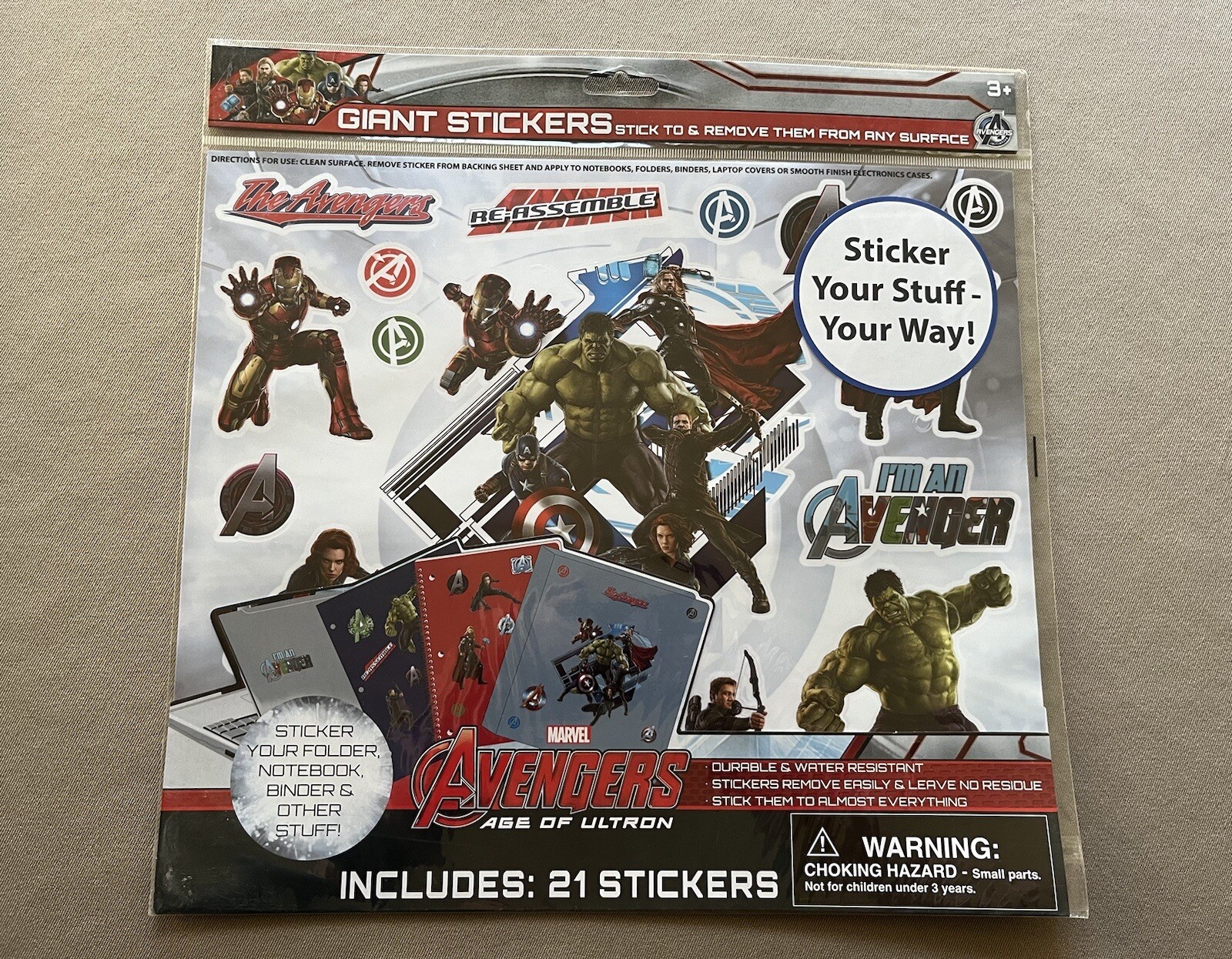 1 Giant Avengers Stickers~Sheet Is 10 1/2” X 11 3/4” & Includes 21 Stickers, New