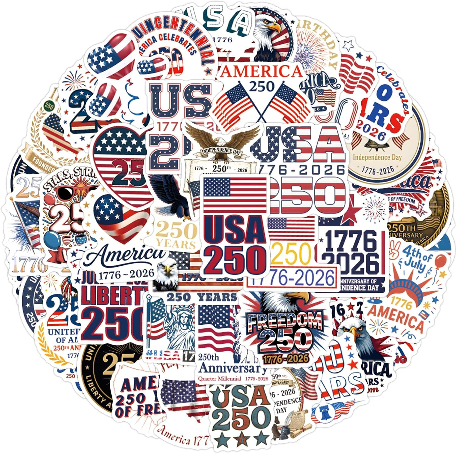 United States 250Th Anniversary 1776 2026 Stickers 50Pcs, Retro American 250 …
