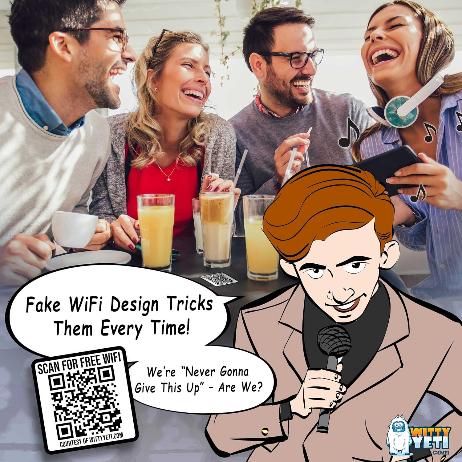 Ad-Free, Realistic 2X2In Fake Wifi Rick Roll QR Code Stickers 25 Pack. Best Bulk