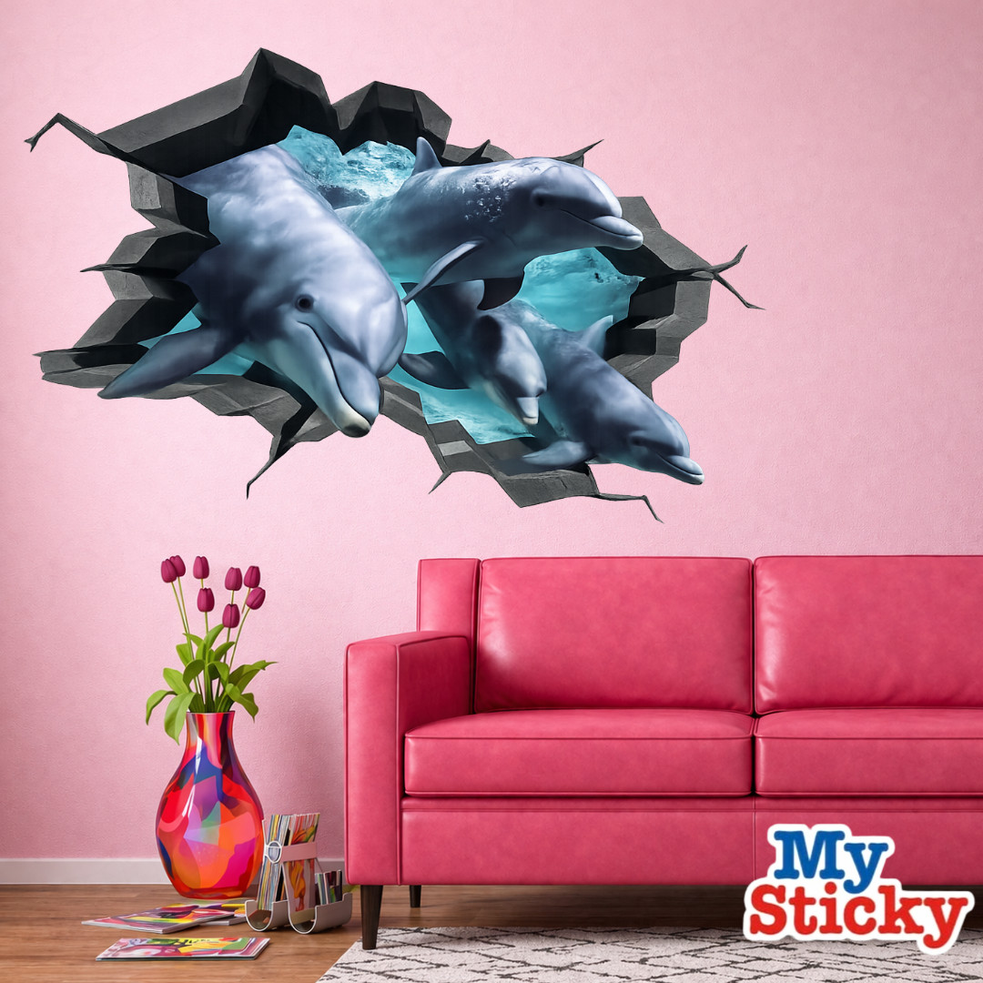 3D Pop Art Dolphin Wall Decal MySticky Ocean Breakthrough Marine Decor Sticker
