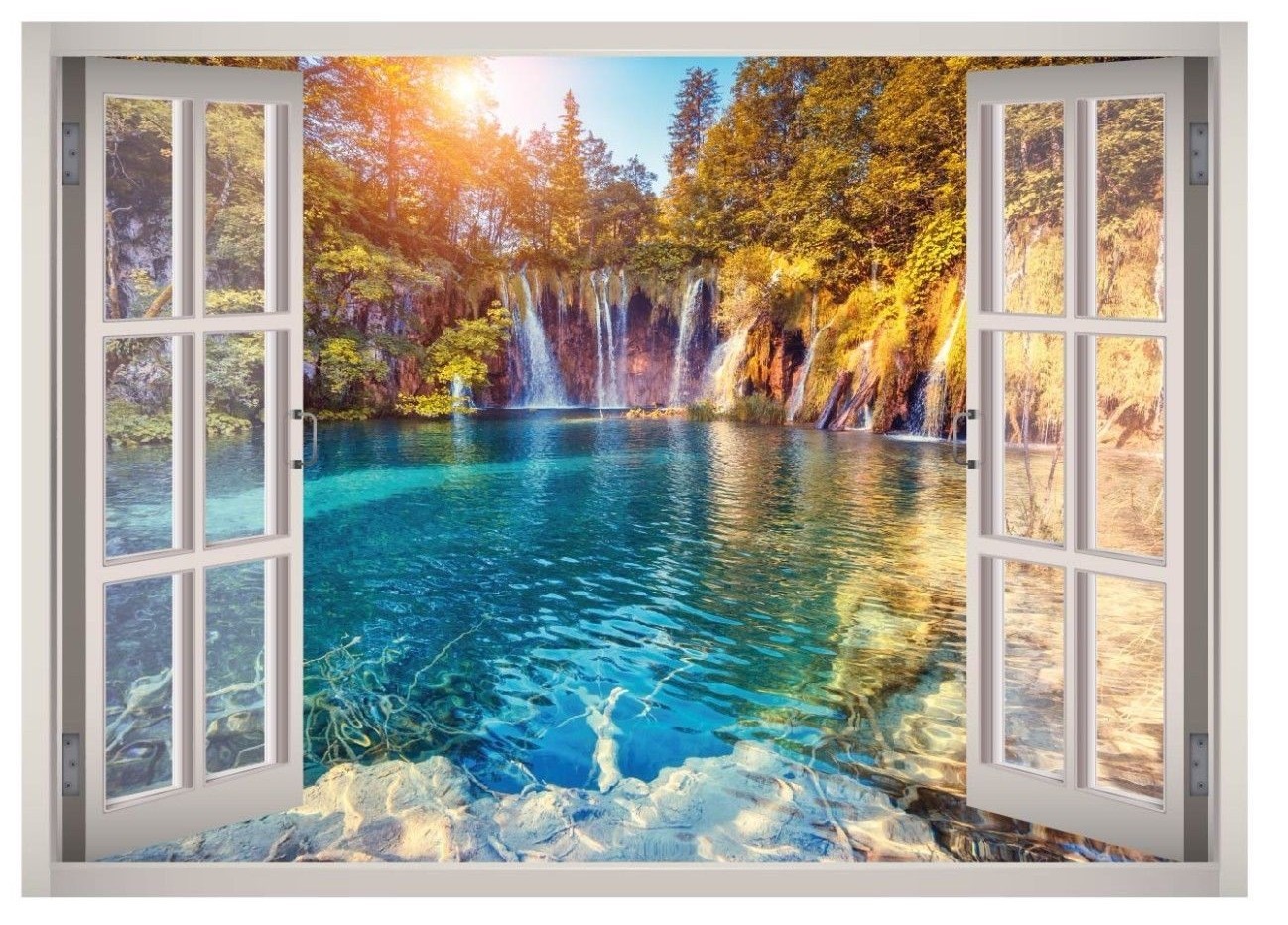 Crystal Water Waterfall Window 3D Wall Decal Art Mural Decor Canvas Vinyl W85