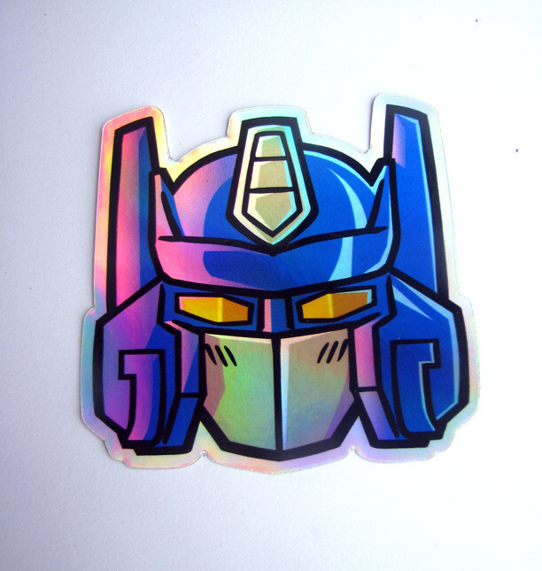 G1 Toy Head Prime Holographic Sticker Metallic Robot Laptop Skateboard Decal