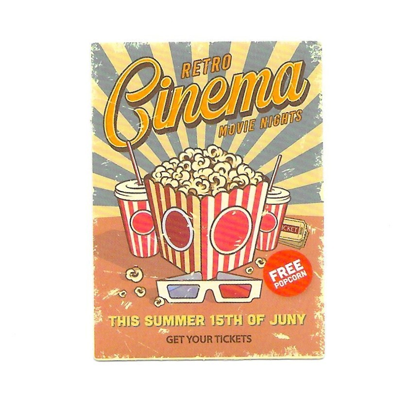 Retro Cinema Movie Nights Popcorn 3D Glasses Vintage Poster Sticker Theatre
