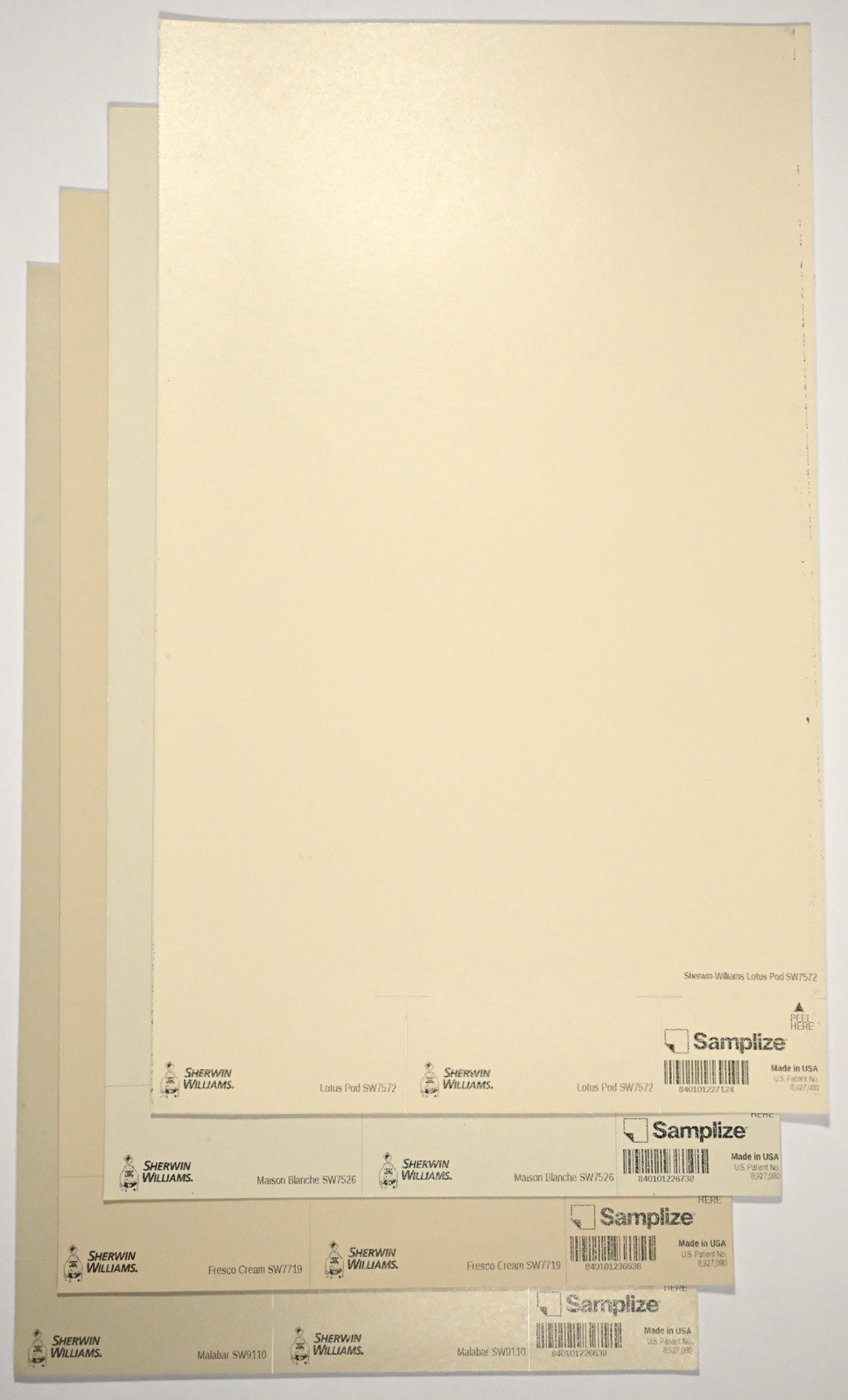 SAMPLIZE Peel & Stick Paint Samples Sherwin Williams Beige Neutral 4-pk reusable