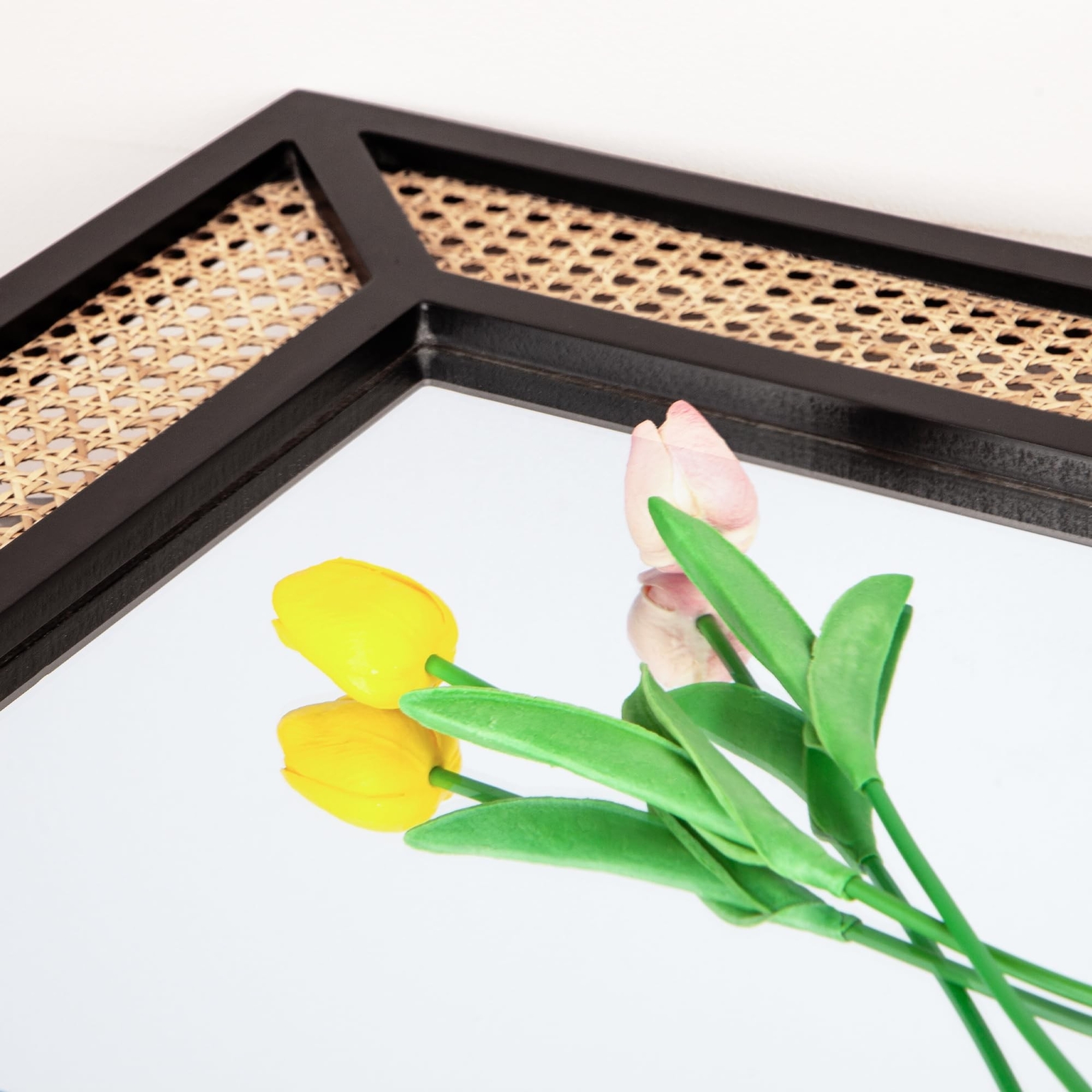 Rattan Mirror for Wall Decor Bohemian Rectangular Large Mirror, Boho Decorati…