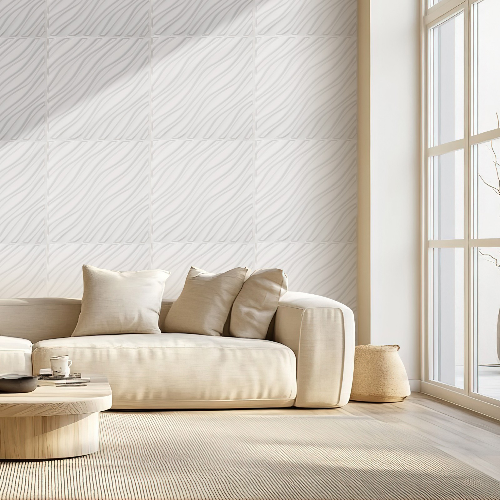 Uimoso 12-Pack 3D PVC Wall Panels, 19.7 x 19.7 in, Wave Design, White, 32 Sq.Ft