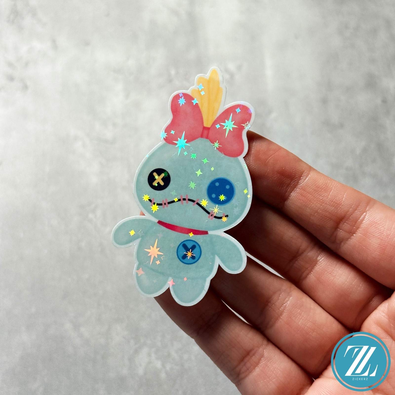 Scrump Doll Sticker, Holographic Lilo and Stitch Decal
