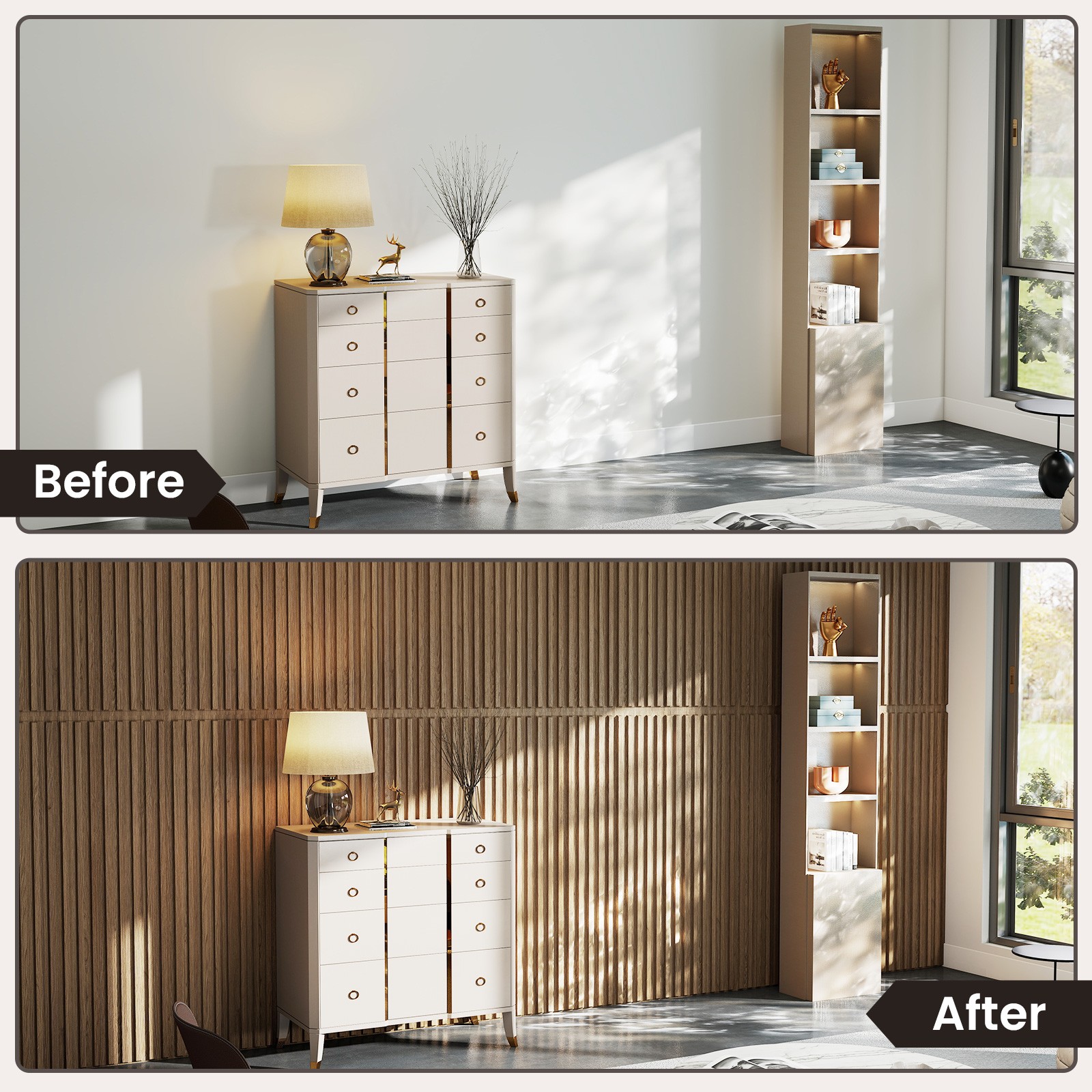 12-Pack PVC Slat Wall Panels, 3D Fluted Panels for Interior Wall Decoration