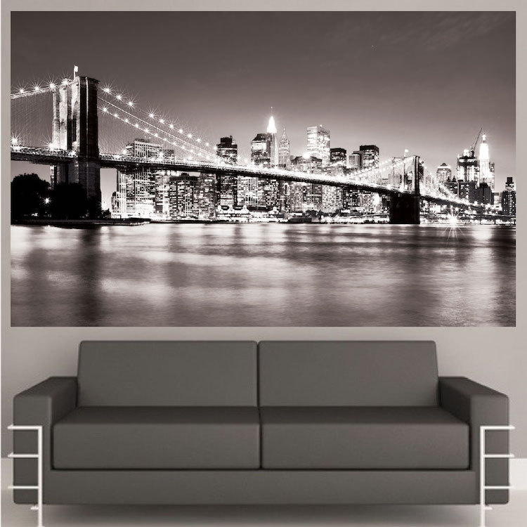 New York Bridge Mural Wallpaper Window View Wall City Decal Living Room, c59