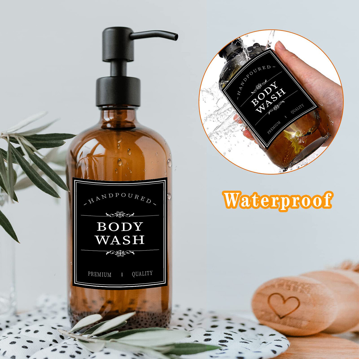 Shampoo Bottle Label Sticker Waterproof Body Wash Lotion Hand Dish Soap Decal