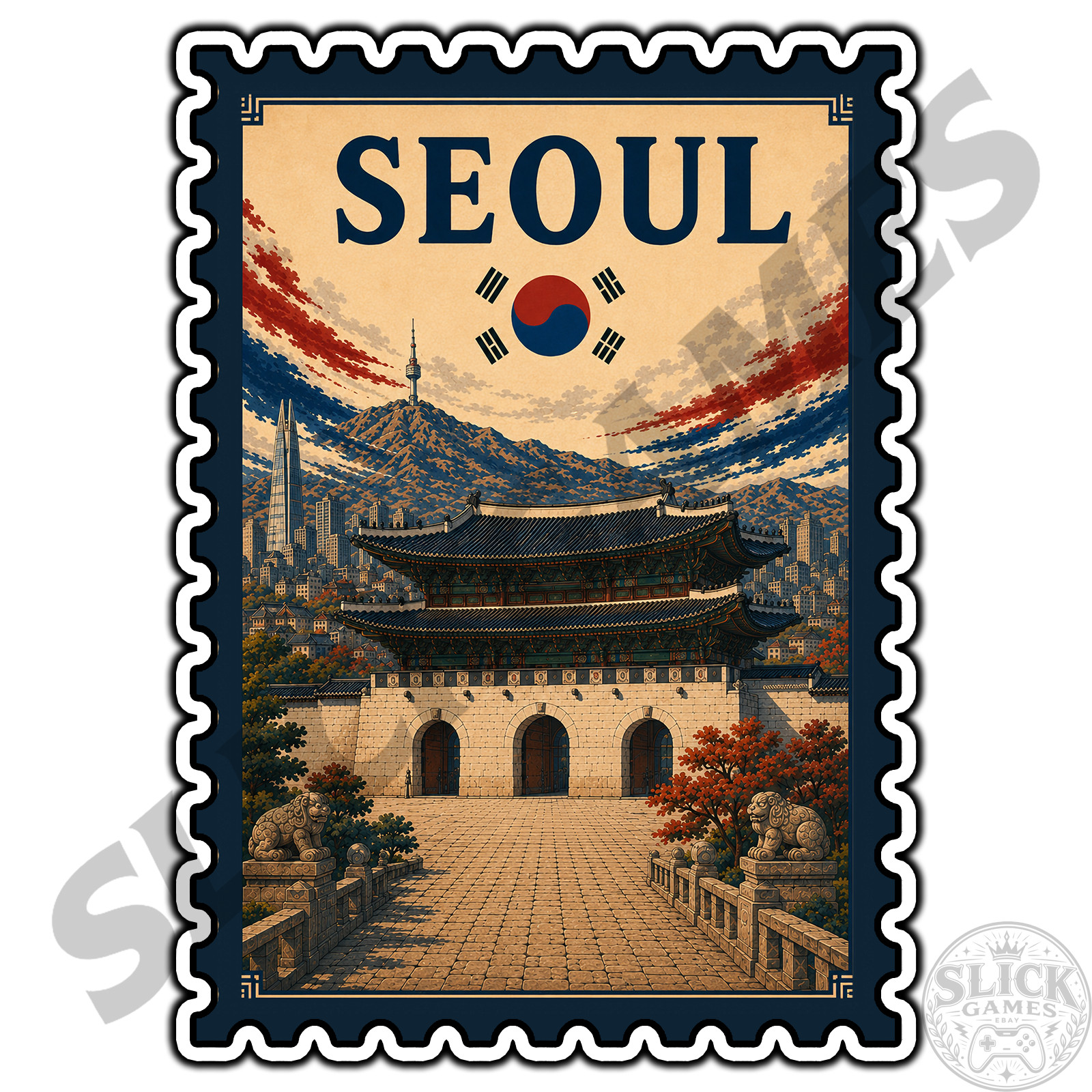 Seoul South Korea Travel Postage Stamp Sticker #1 Waterproof Vinyl Decal Die-Cut