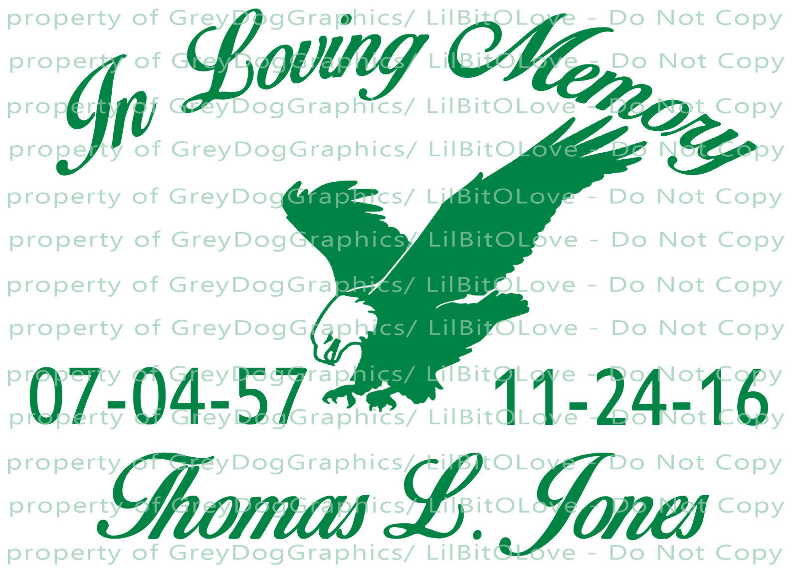 PERSONALIZED IN LOVING MEMORY VINYL DECAL WITH EAGLE WITH NAMES AND DATES