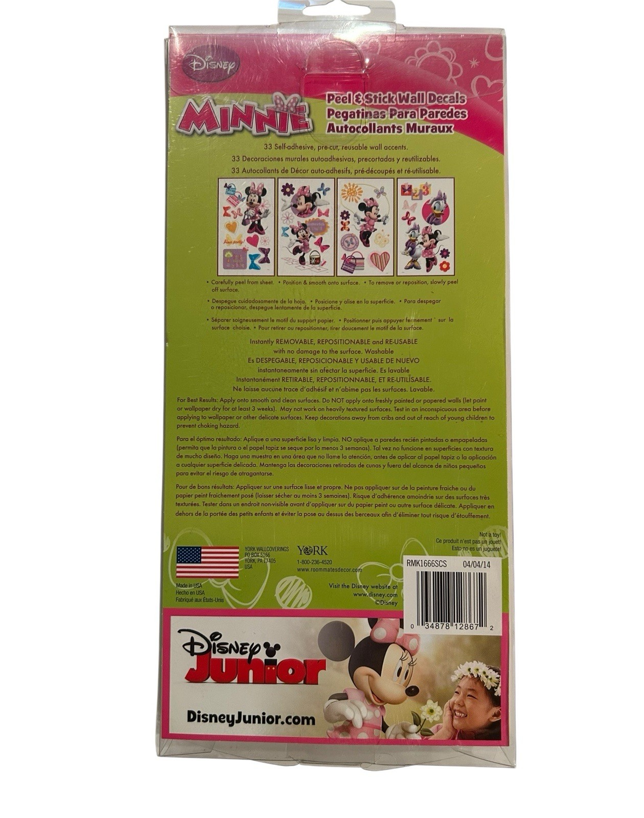 NEW Disney Minnie Mouse Wall Decals 33 Girls Bedroom Peel and Stick Reposition
