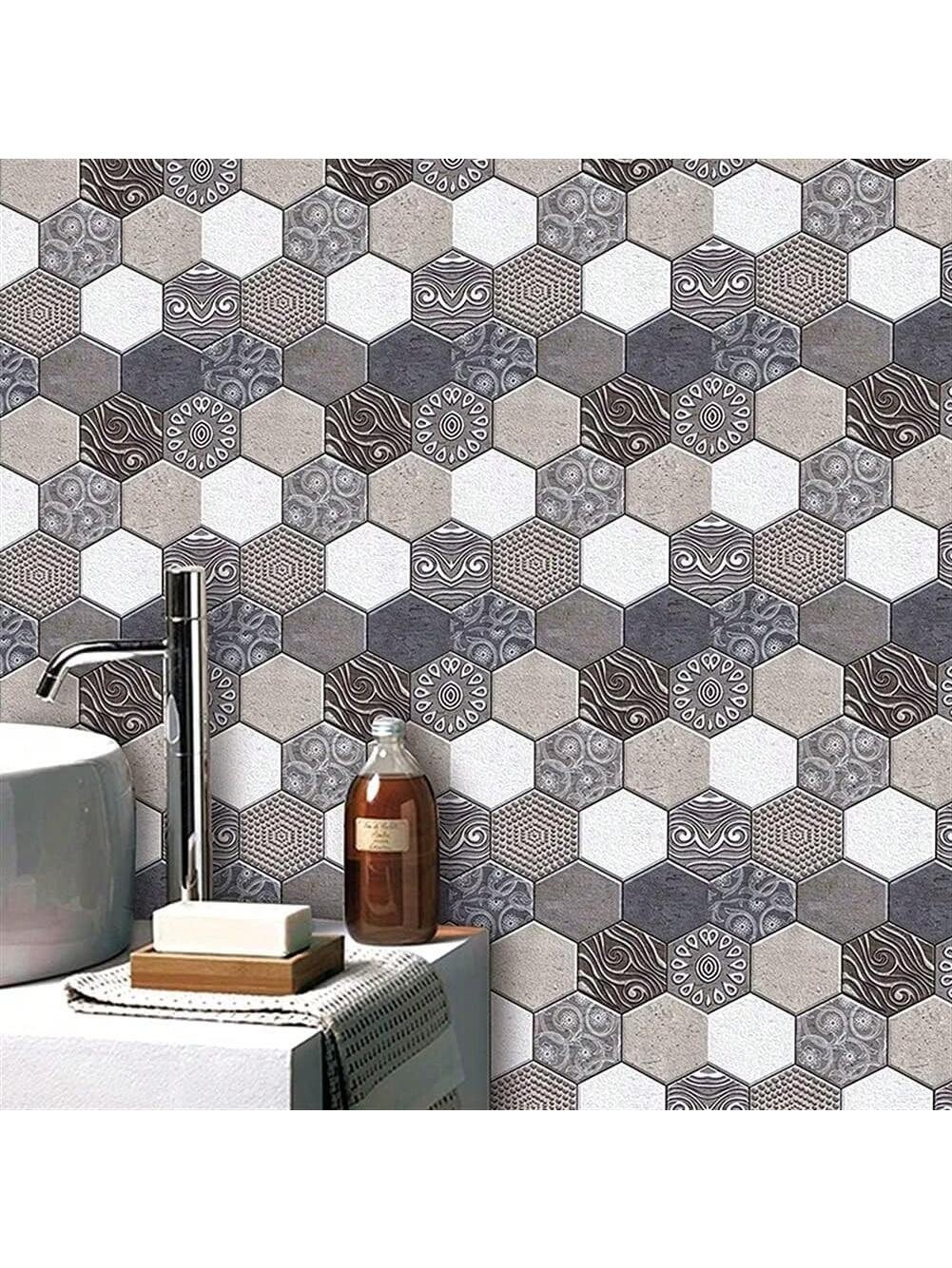 10Pack Brick Wallpaper Self Adhesive 3D Hexagon Tile Wall Sticker Geometric Foam