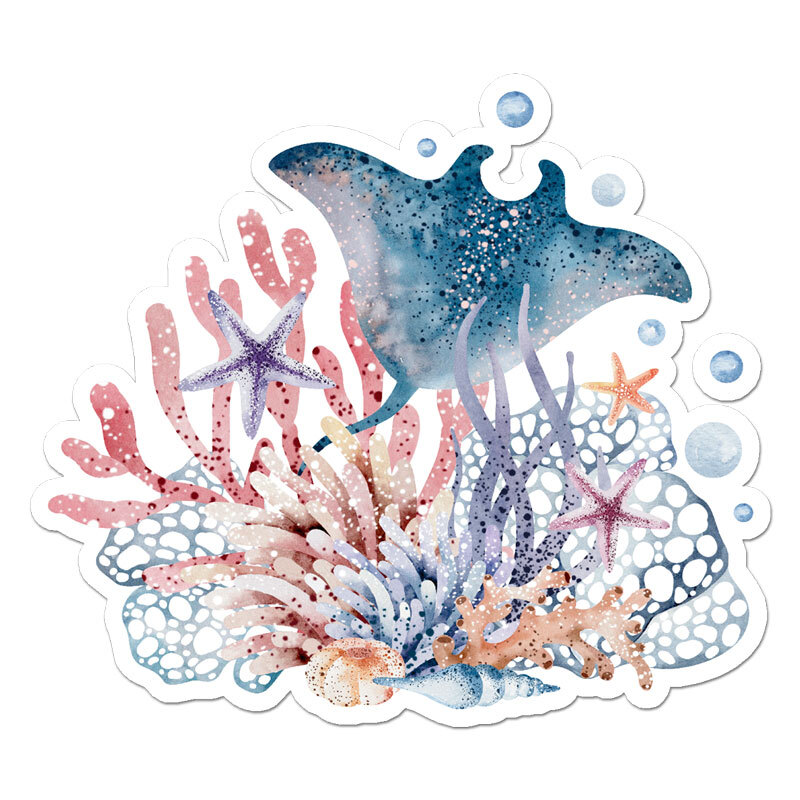 Manta Ray Coral, Vinyl Decal Sticker, Indoor Outdoor, 3 Sizes, #11653