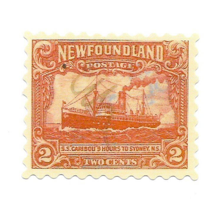 Vintage Newfoundland Postage Stamp Sticker S.S. Caribou Ship 2 Cent Vinyl Decal