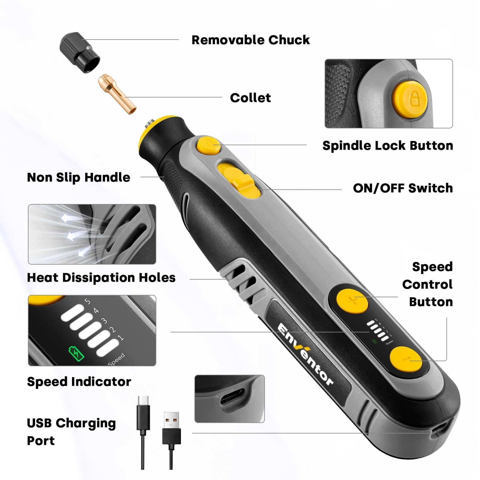 Enventor Cordless Rotary Tool, 8V Power Rotary Tool Kit with 123pcs Accessori…