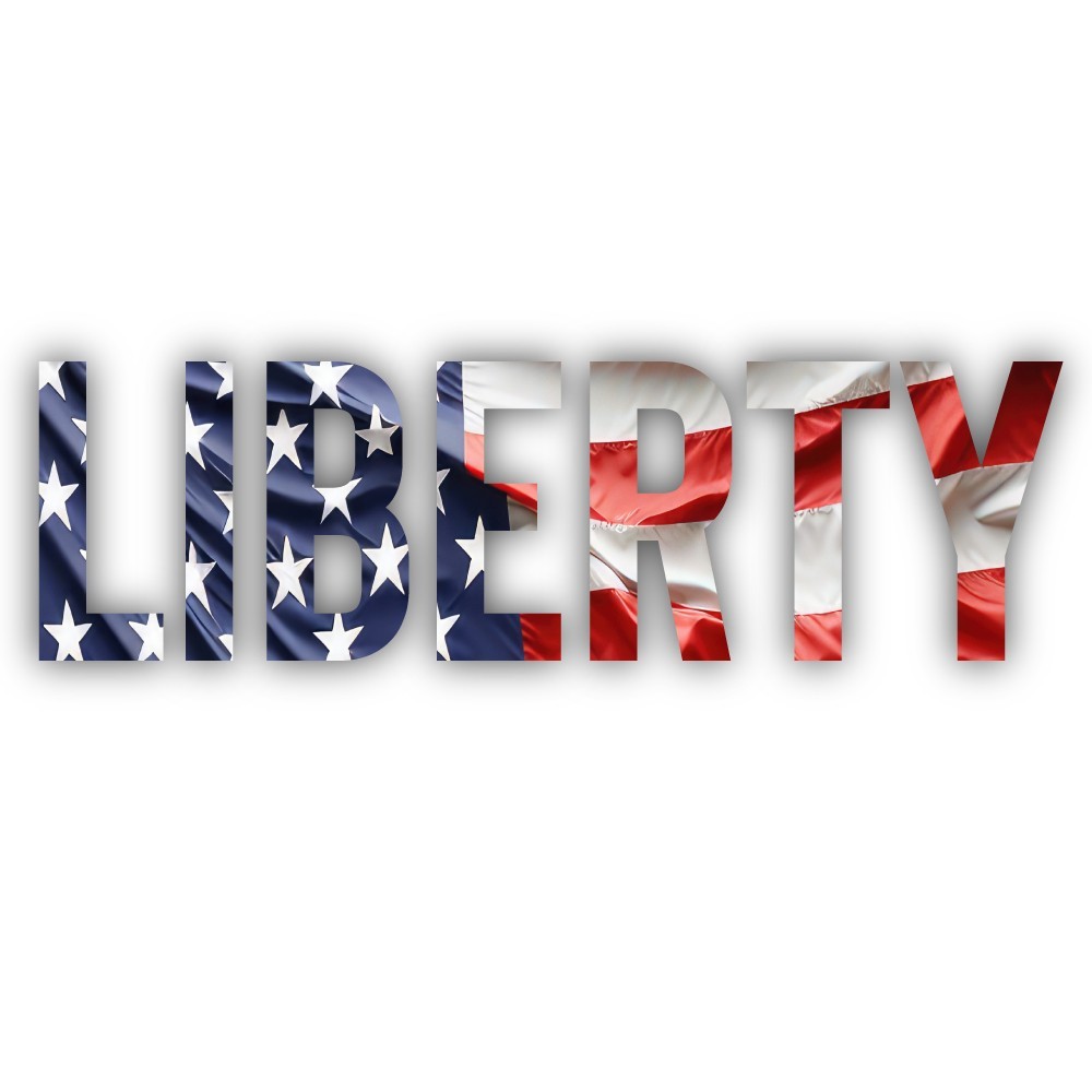 Liberty Waving American Flag Lettering Cut To Shape Vinyl Sticker
