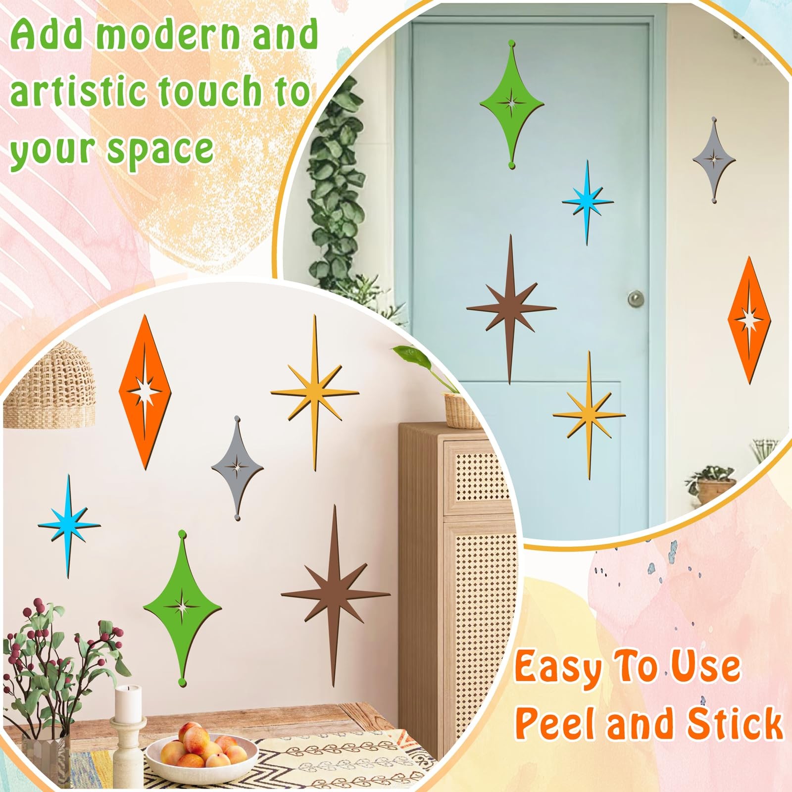6 Pcs Wooden Star Wall Decor Colorful Starburst Walls Art Mid Century Modern …