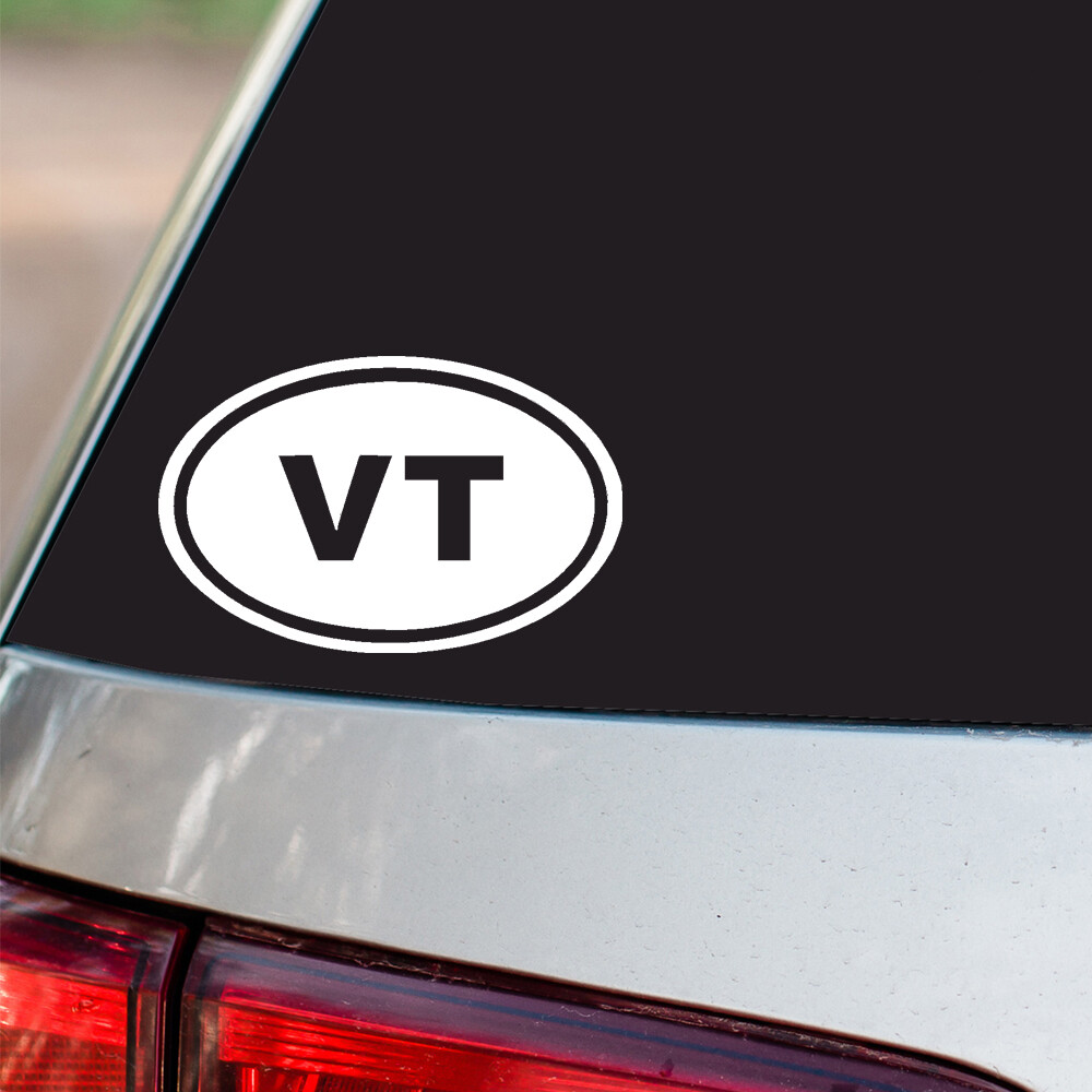 VT Sticker Vermont State oval euro chrome & regular vinyl color choices