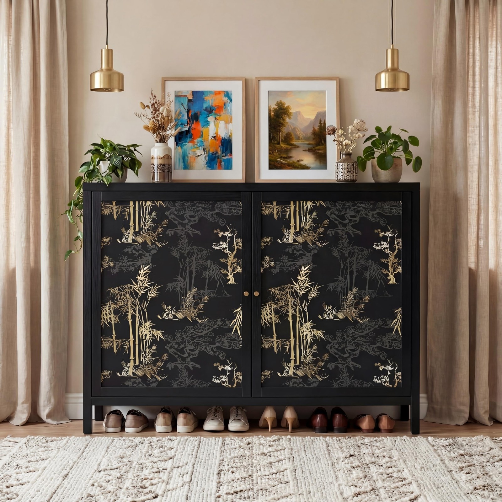 Vintage Wallpaper Peel and Stick 17" x 120" Black Gold Bamboo Forest Wallpape…