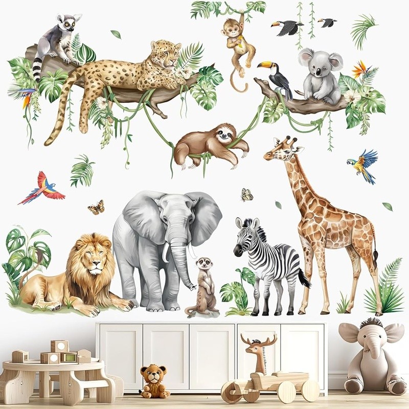 Jungle Animals Wall Decals Stickers Kids Room Nursery Decor Removable Waterproof