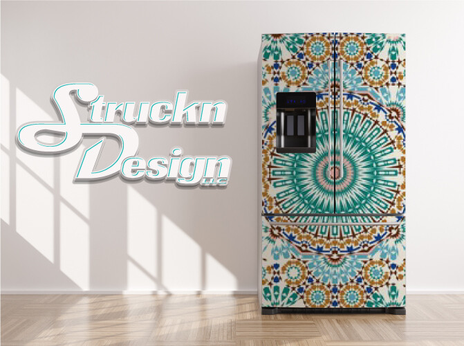Traditional Abstract Floral Moroccan Fridge Freezer Wrap Side Door Vinyl Decal