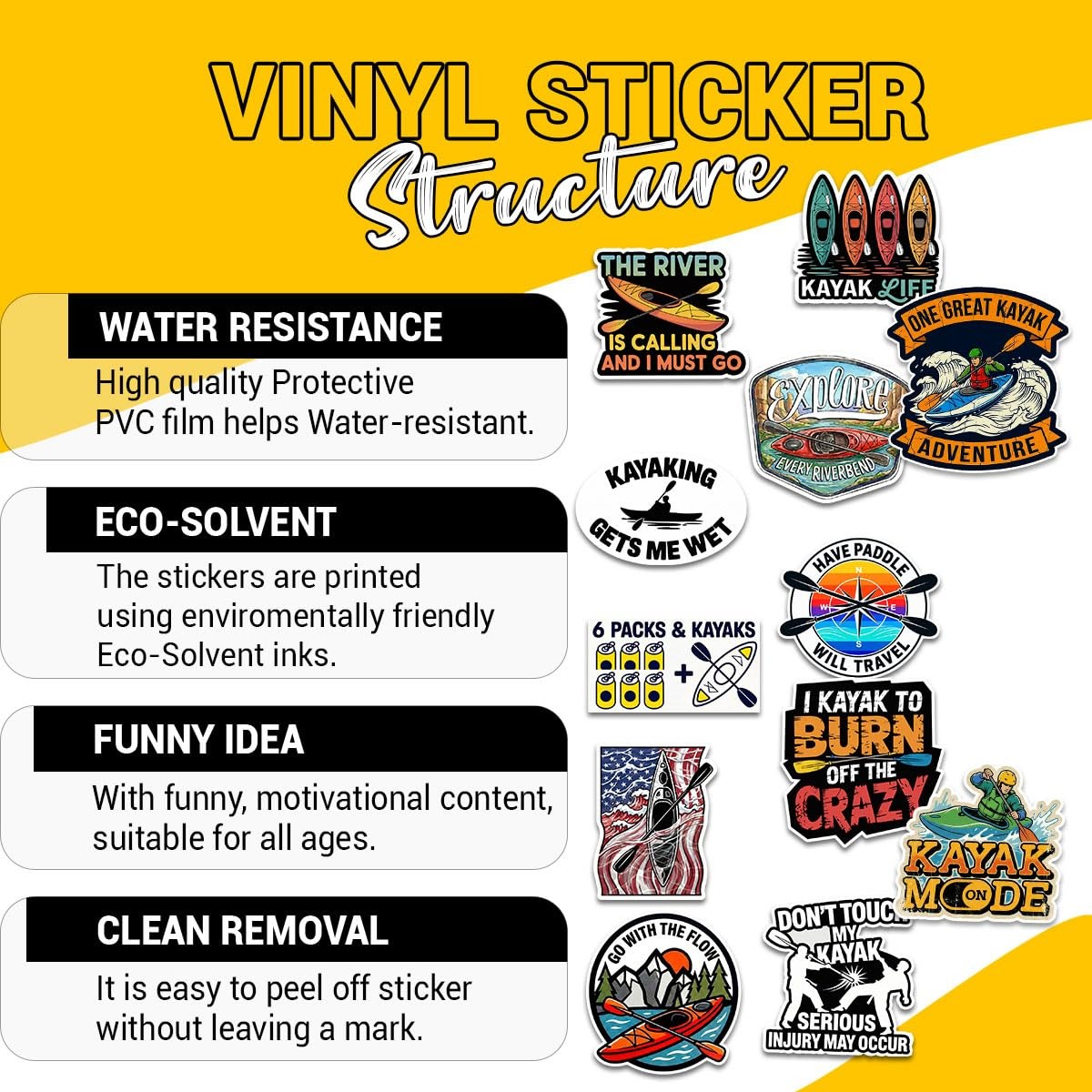 12 Pcs Kayak Stickers, Funny Kayaking Quotes Outdoor Adventure Decals, Stickers
