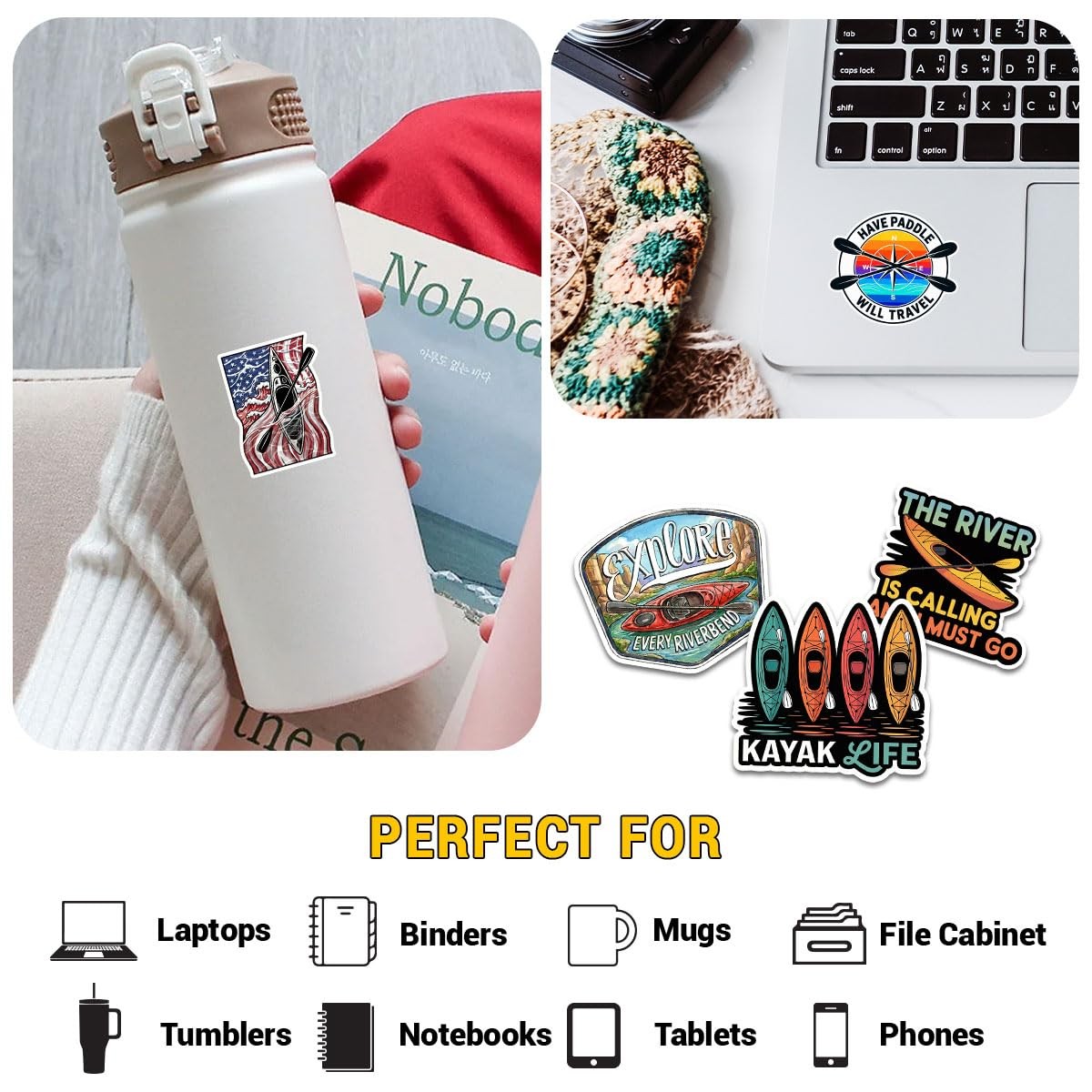 12 Pcs Kayak Stickers, Funny Kayaking Quotes Outdoor Adventure Decals, Stickers