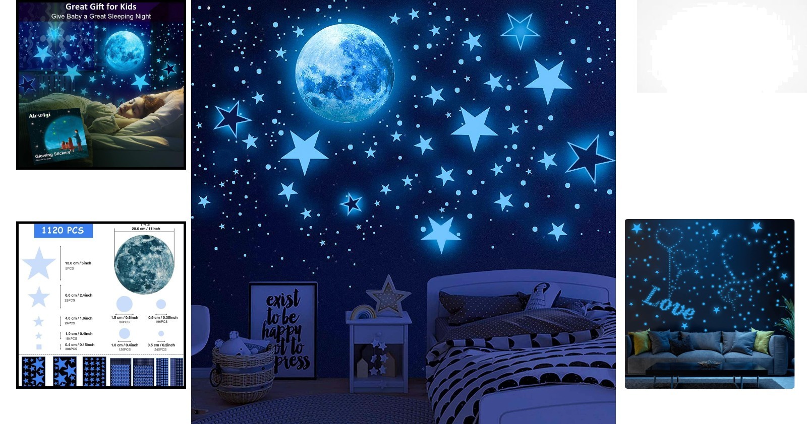 Eco-Friendly 1120 Pcs Glow in The Dark Ceiling Stars for Children's Room Decor