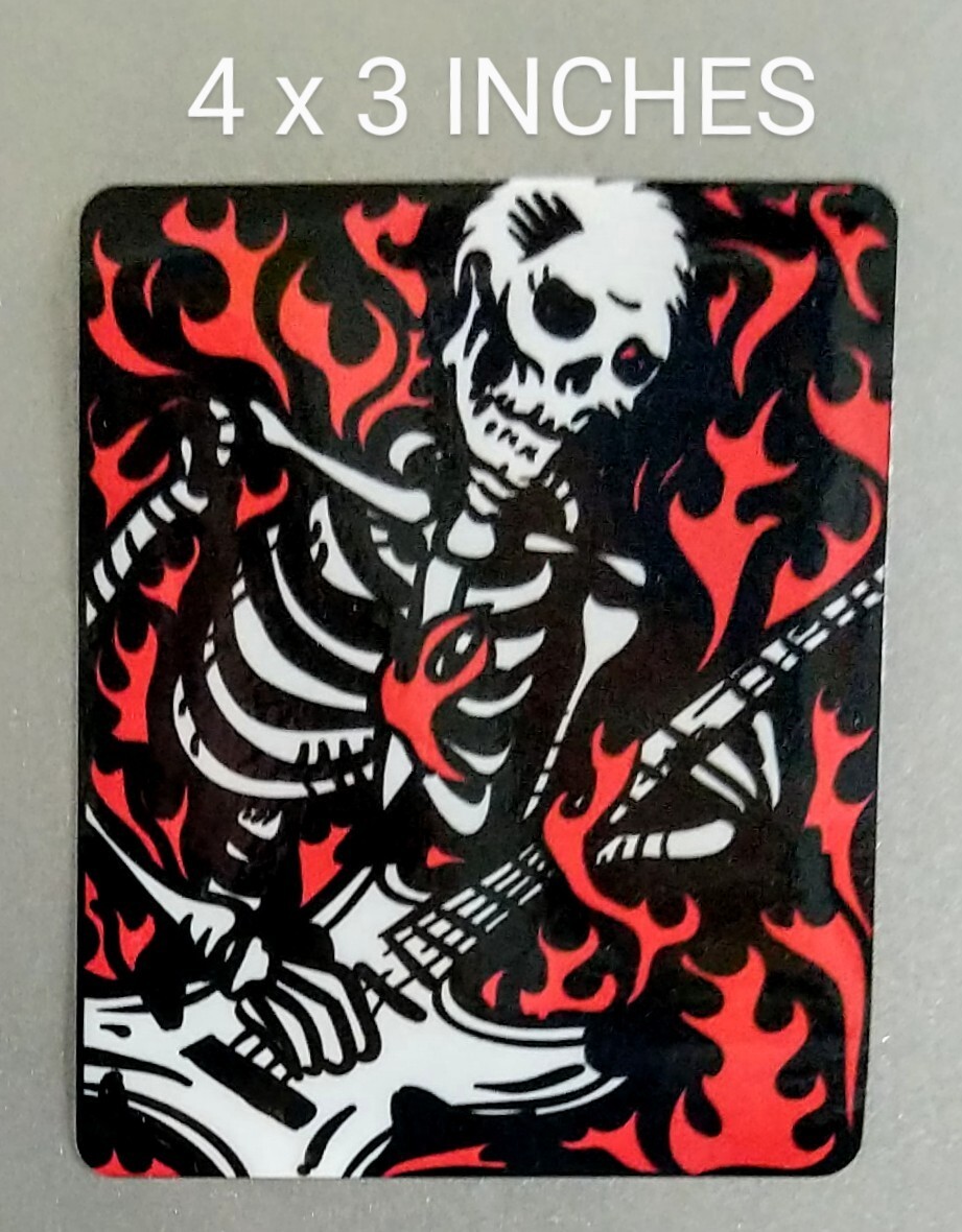 4" Skeleton Music Guitar Decal Vinyl Decal Band Rock Fire Red White Black Skull