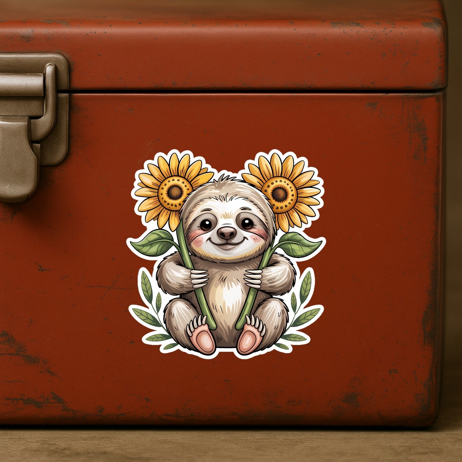 4pcs Sloth with Sunflower Stickers – Cute Floral Animal Vinyl Decals for Laptop