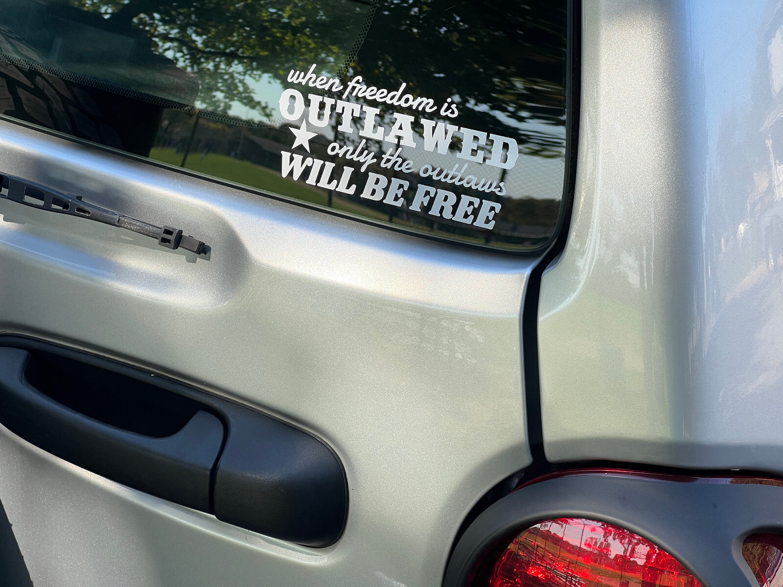 FREEDOM OUTLAWED -WHITE- Vinyl Decal Indoor & Outdoor Sticker. Choose Size!