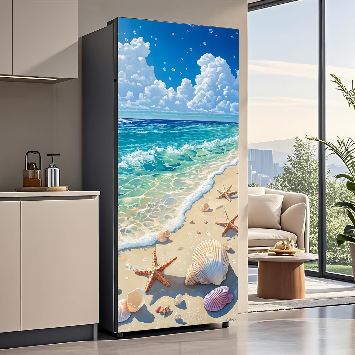 Self-Adhesive Refrigerator Wrap Set Removable Vinyl Fridge Stickers Peel & Stick