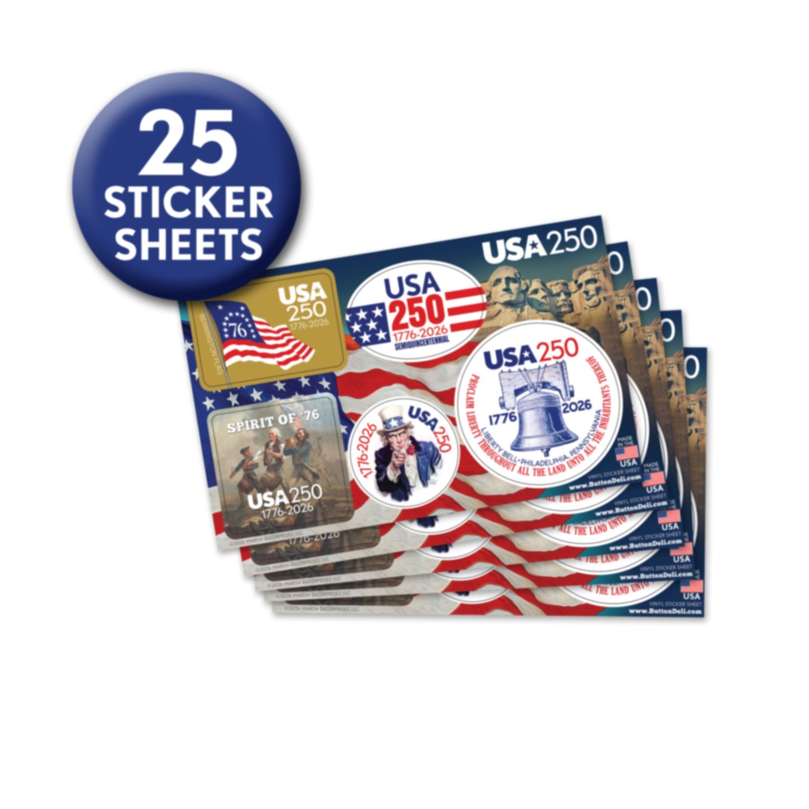 25 Die Cut Sticker Sheets – CLASSIC America, Semiquincentennial, 250 Freedom USA
