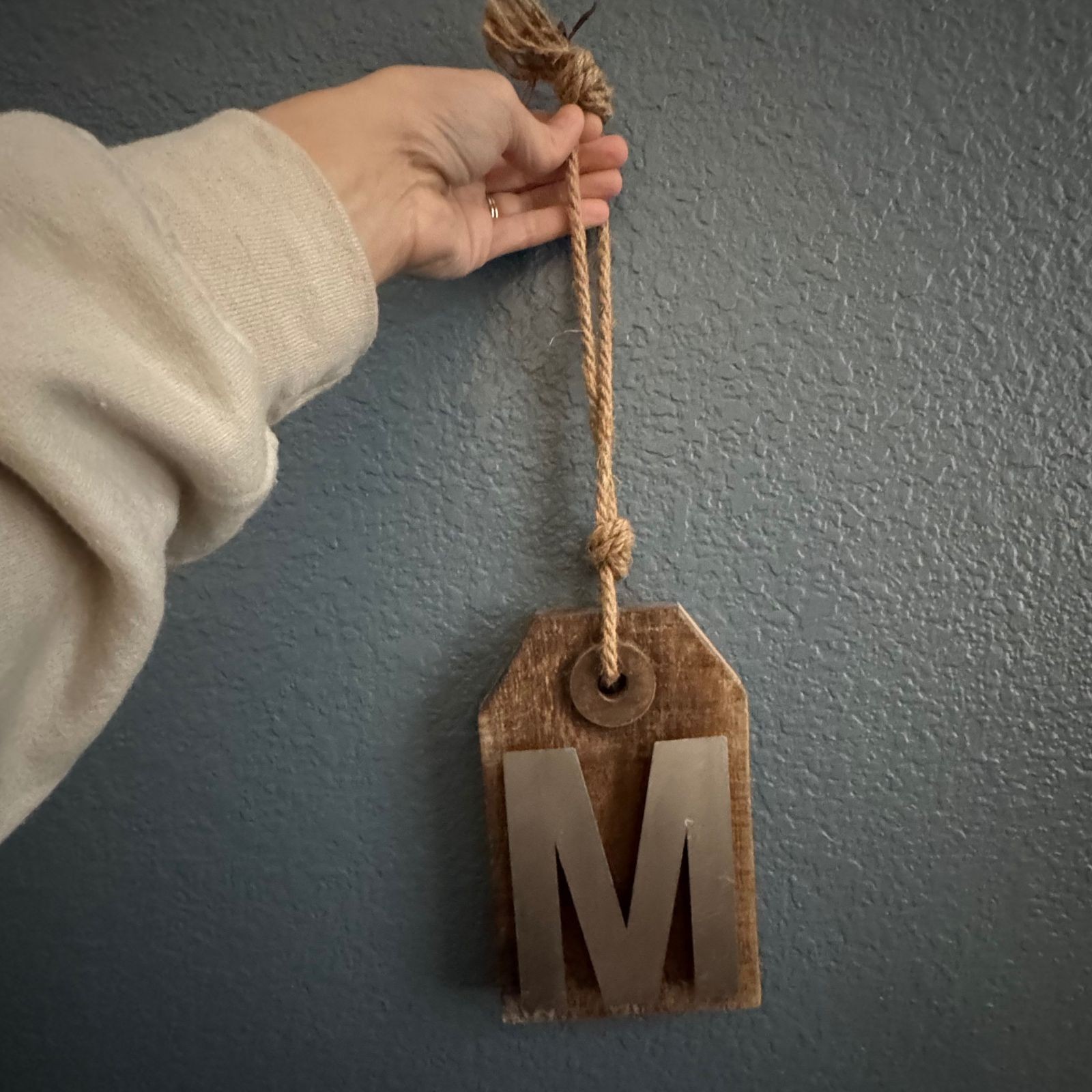 Rustic Wood & Metal Wall Hanging Decor Letter “M” Farmhouse Style Tag Sign
