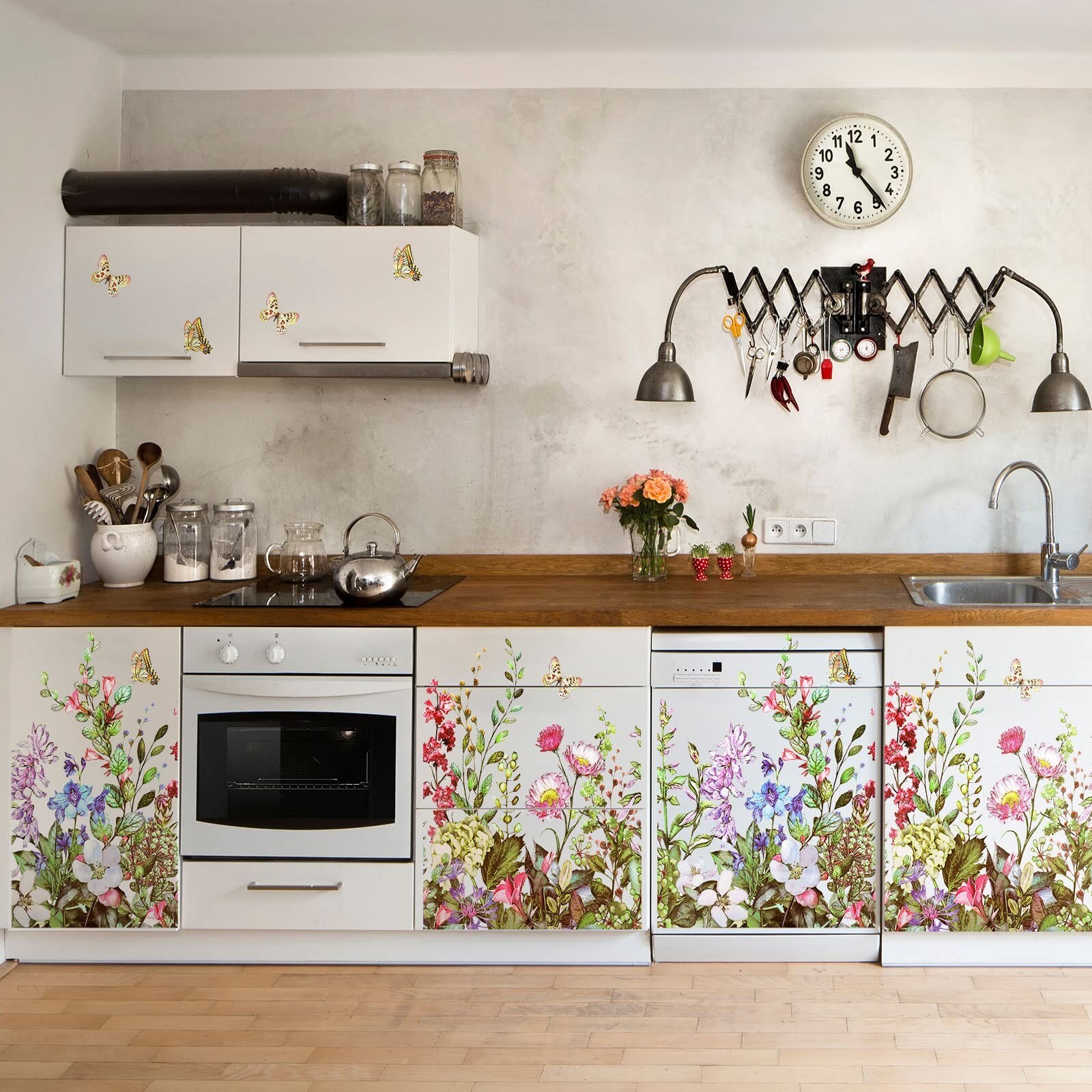 Outus Flower Wall Decals Floral Butterfly Wall Stickers Wildflower Greenery W…
