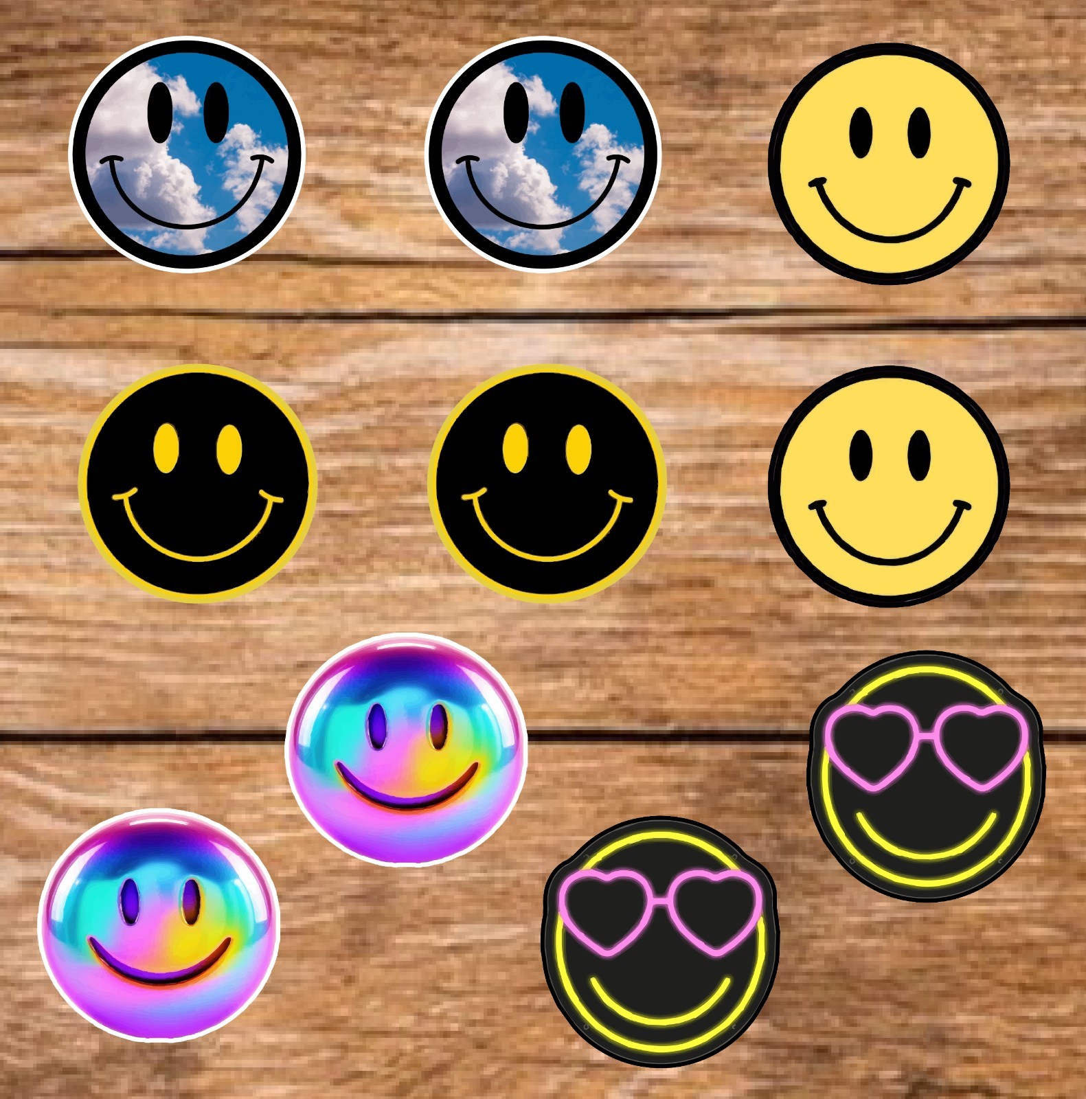 Smiley Face – 2 Pages (20 Sticker Set) 2in, Waterproof, Glossy Finish Vinyl.