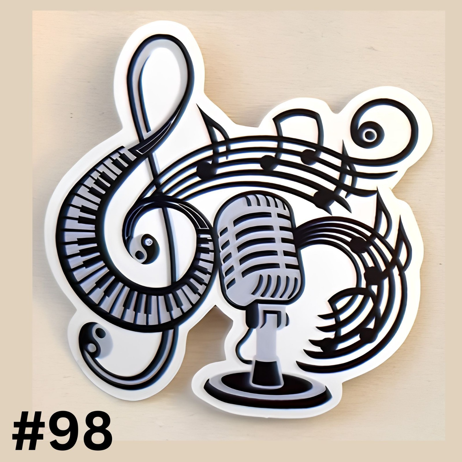 Retro Microphone Music Sticker Treble Clef Piano Keys Waterproof Vinyl No98